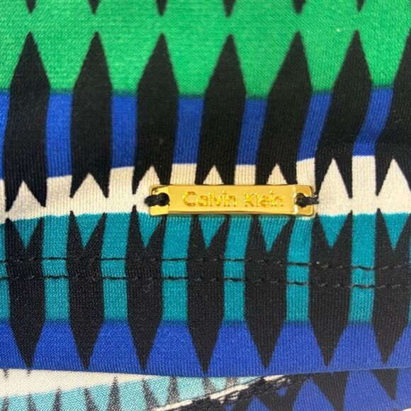 Calvin Klein Women's Blue and Green Patterned Top - Picture 7 of 8